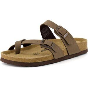 Womens cork footbed sandals slip on buckle faux leather platform summer shoes